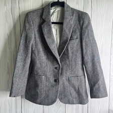 Vintage 70s The Talbots Harris Tweed Blazer Wool USA Gray Size 10 Academia