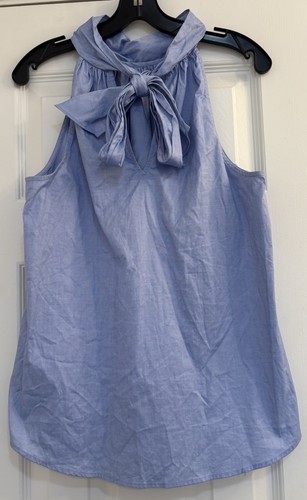J. Rundhalsausschnitt hochgeschlossen hinten offen zum Binden Größe 6 Baumwolle Neckholder periwinkle blau Bluse - Bild 5 von 8