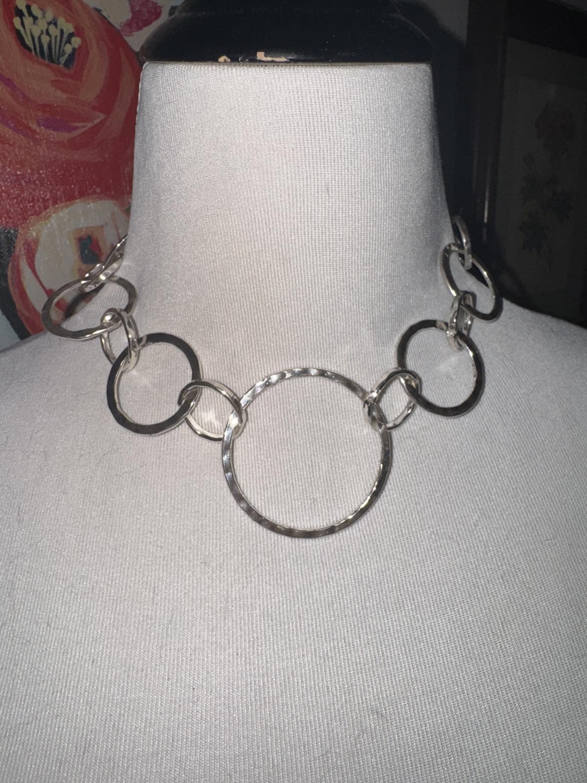 Chico's Silver Tone Circle Link Toggle Necklace - image 1