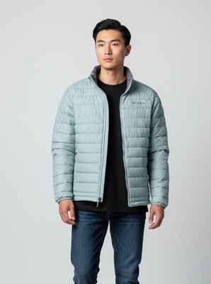 Columbia Men's Large Powder Lite Blue Insulated Jacket Zippered Pockets