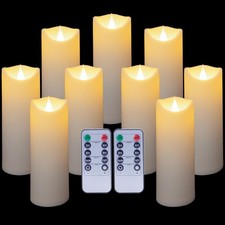 Flickering Moving Wick Flameless Pillar Candle Led Candles Remote 9 Set