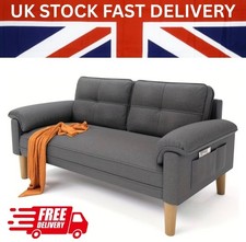 2 Seater Loveseat Grey Fabric Sofa Couch Modern Settee w/ Storage Pockets UK