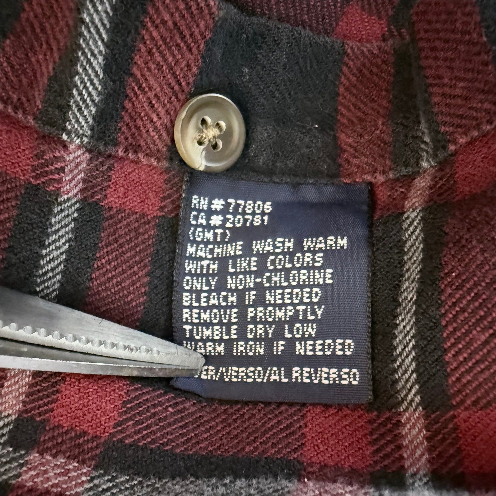 Vintage 90s Tommy Hilfiger Mens Large Burgundy Navy Blue Plaid Flannel image 6