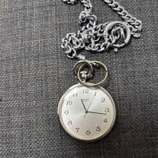 Seiko Pocket Watch Silver with Metal Chain Timepiece Vintage Condition