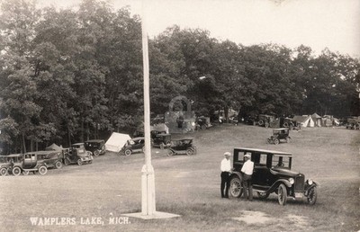 Car Camping Scene Wamplers Lake MI Michigan #2 RPPC Photo Postcard COPY