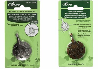 Clover Yarn Cutter Pendant - Antique Silver or antique Gold - Thread Wool Crafts