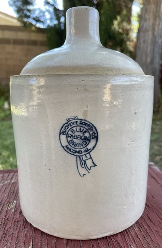 Buckeye Pottery Co. Blue Ribbon Brand Macomb Ill Antique Stoneware 9" jug crock - Picture 8 of 20