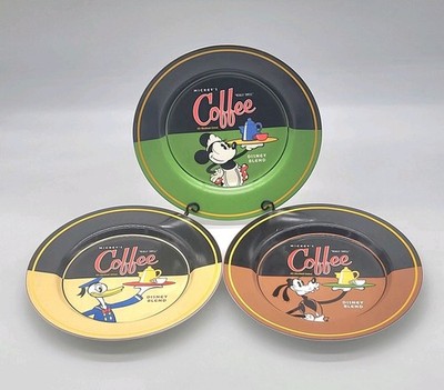 Disney Really Swell Coffee Plates Set of 3 Minnie Donald Duck Goofy Vintage
