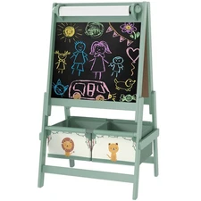 Qaba Art Easel for Kids, Double-Sided Whiteboard & Chalkboard with Paper Roll, S