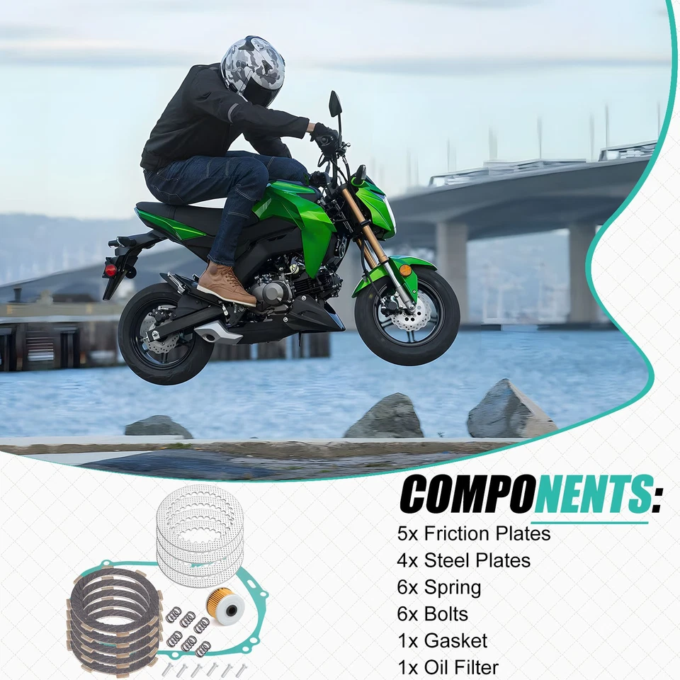 Kit de placas de acero de fricción de embrague de alta resistencia para Kawasaki KLX110 KLX110L Z125 Pro Foto 4 de 4