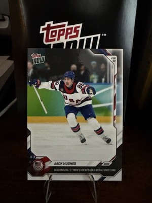 2026 Topps Now Olympic Games - Jack Hughes #18 Golden Goal USA Hockey Gold Medal