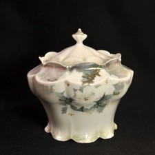 RS Prussia Biscuit Jar Surreal Dogwood Hand Painted Green Grey w/Gold 1905-1910