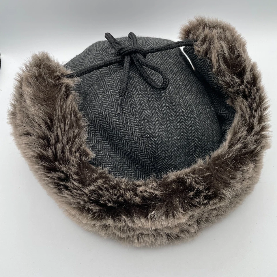 Antiguo sombrero azul marino para hombre grande extra grande gris imitación piel oreja solapa mezcla de lana caza Foto 3 de 4