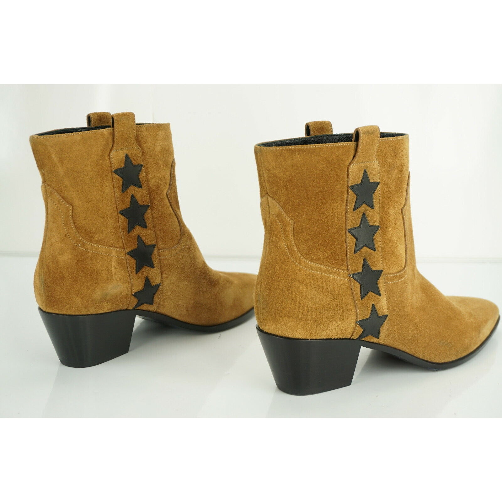 Stivaletti Saint Laurent marroni scamosciati tacco rock star taglia 36 5 nuovi con scatola YSL $995 Yves