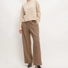 Everlane Dress Pants Womens 00 Beige Brown Houndstooth Wool Blend Pleated New