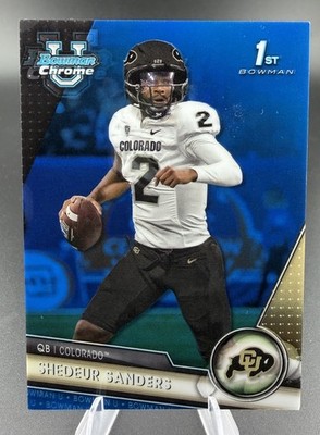 2023 Shedeur Sanders (RC) 1st Bowman University Chrome Blue Refractor 074/199