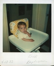 Old Vintage Photo COLOR POLAROID SOLO BOY HIGH CHAIR 1983 INSTANT PHOTOGRAPH
