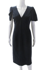 Carolina Herrera Womens Short Wing Sleeves V Neck Dress Navy Blue Size 6