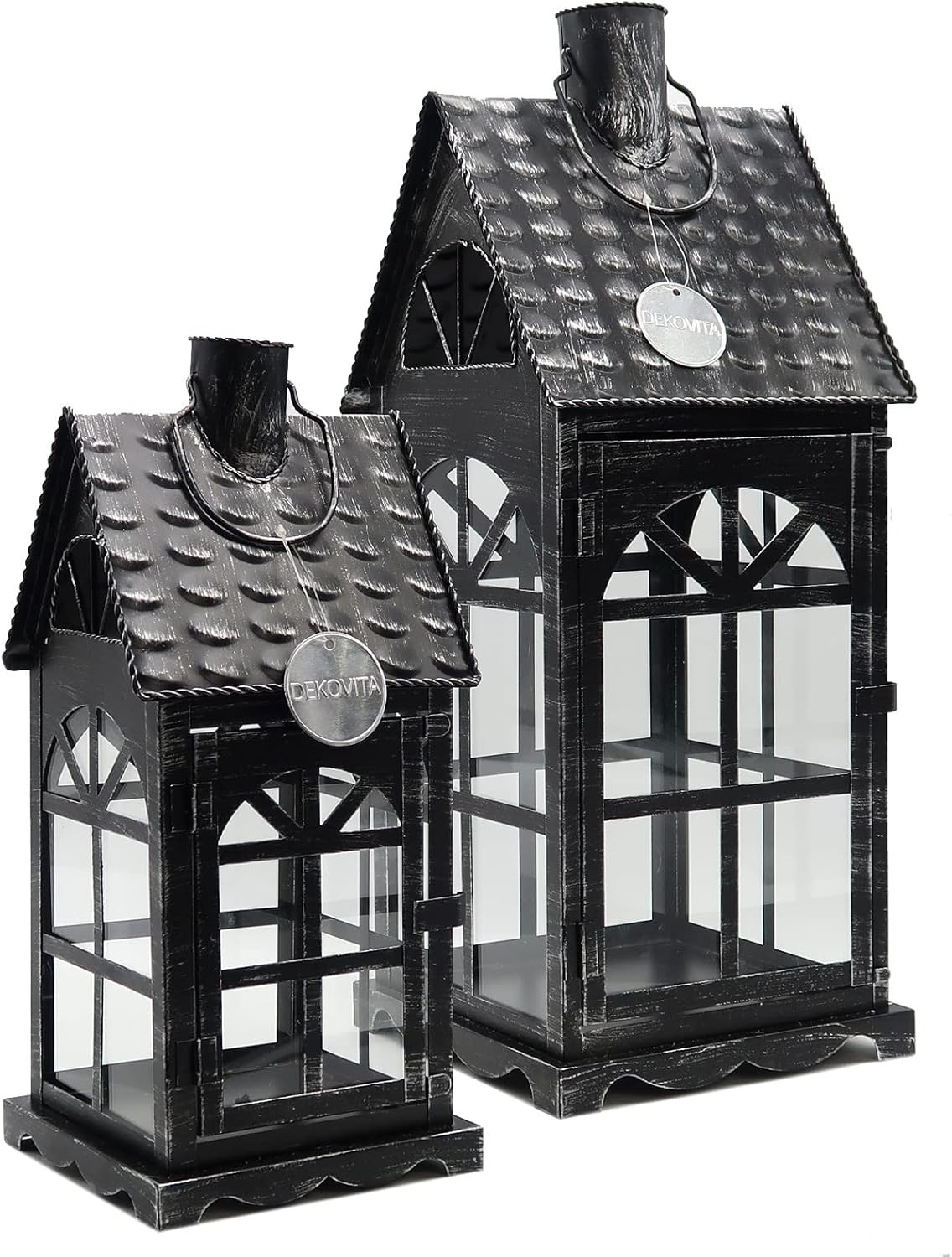 Duo Lanterne Decorative Metallo 35-50cm - Design Moderno Casa Luce