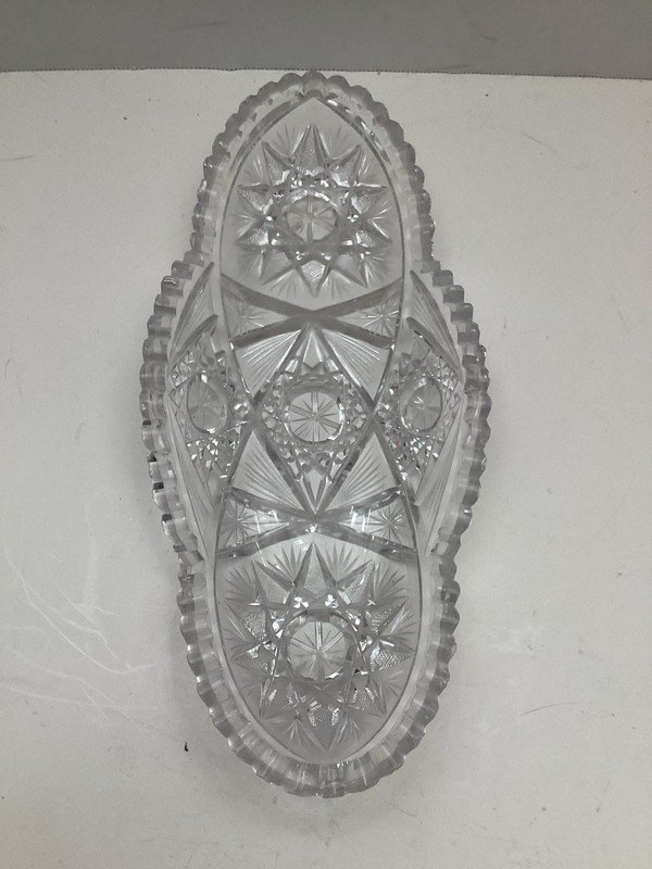 Imperial Glass “Nucut” Celery Dish Hobstars, Pinwheel, Sawtooth Edge,Glass Feet