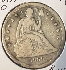 1859-O SEATED LIBERTY SILVER DOLLAR GRADES FINE  ACTUAL COIN  #9528