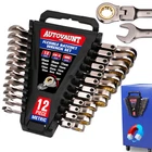 12Pc 8-19mm Metric Flexible Head Ratcheting Wrench Combination Spanner Tool Set