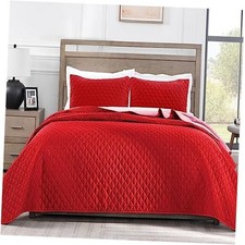 Reversible Size Quilt Bedding Set with Pillow Shams, King Red/ Pink