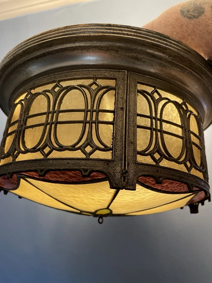Lámpara de techo antigua de montaje empotrado Arts Crafts Mission Foto 2 de 4