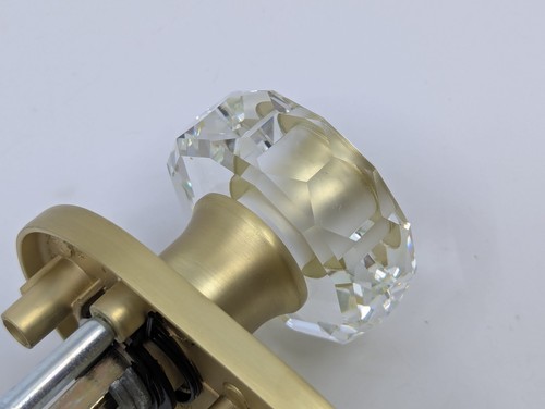 Contemporary Elegant Crystal Satin Brass Passage Door Knob Hardware Lot of 2 - Picture 9 of 12