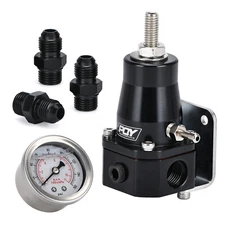 BLACK Aluminum Adjustable FPR AN6 14-36PSI Fuel Pressure Regulator with Gauge 