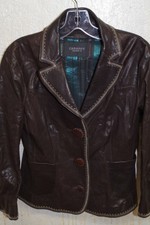 C9 Garmany Red Bank Dark Brown Leather Jacket Stripe Lined Xl Blazer