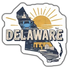 DELAWARE STATE Magnet, TRAVEL SOUVENIR, COASTAL DECAL, BLUE CRAB Magnet, SUN A