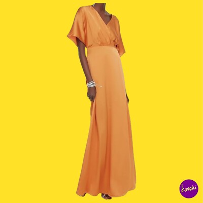 TRENDYOL Women's Maxi Evening Dress, Satin Feel, A-Line, Orange, UK 12 | EU 40