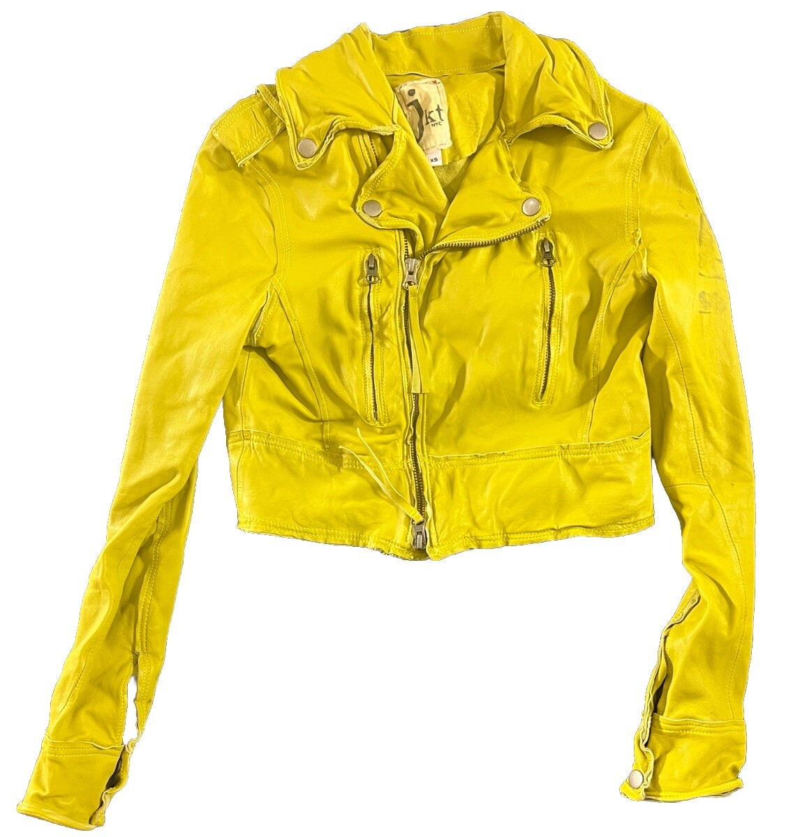 JKT NYC piper Green 100% Genuine Leather Jacket XS Womens Juniors Long Sleeve