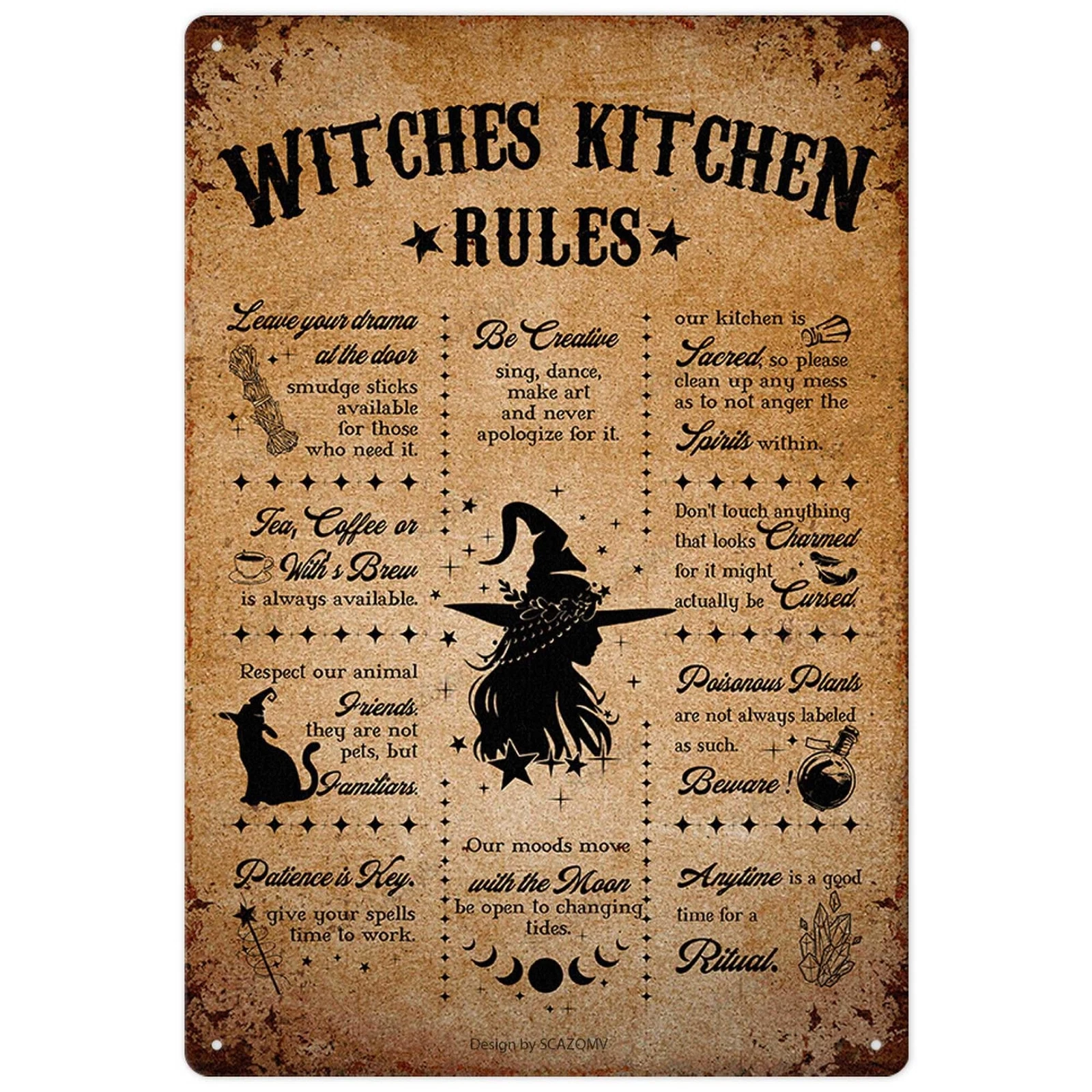 Witches Kitchen Rules Metal Tin Signs Vintage Witches Kitchen Decor Halloween...