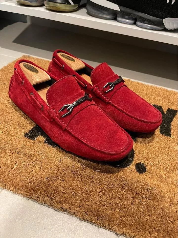 Red Suede Leather Loafers