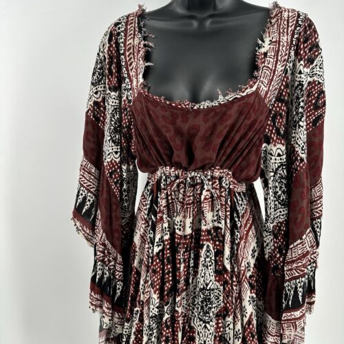 Free People Heart Of Gold Scarlet Dress Size S Flutter Sleeve Boho Oversized - Picture 2 of 9