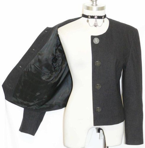 BLACK WOOL Women German Western Fitted JACKET Coat 10 M - Picture 4 of 5