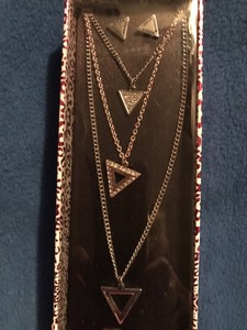 GUESS Brand-3 Layered Necklaces With Triangleâs.-Silver & Crystals-NIB | eBay
