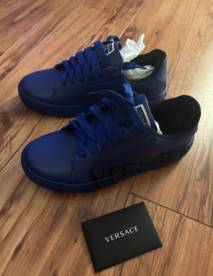 Versace La Greca Vitello Leather Low-Top Sneaker Blue Size 36 EU Women's NIB