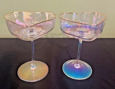 Set of 2 David Tutera Heart Shaped Iridescent Coupe Champagne Glasses NEW