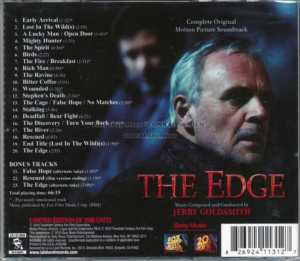 Jerry Goldsmith "THE EDGE" score 3500 Ltd La-La Land CD SEALED sold out - Image 2 of 2