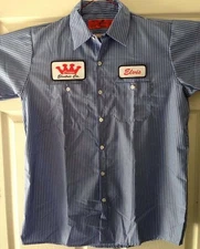 ELVIS Crown Electric Patch Striped Mechanic WORK SHIRT Kustom Rockabilly punk
