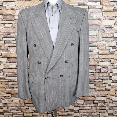 Botany 500 Sport Coat Mens 40L Athletic Fit Double Breasted Gray Plaid