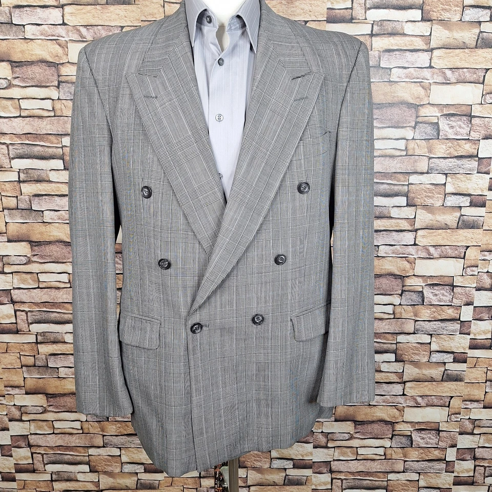 Abrigo deportivo Botany 500 para hombre 40L ajuste atlético doble pecho gris a cuadros Foto 2 de 4