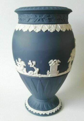 Wedgwood Jasperware Portland Blue Vase Bountiful - 8 Inch - Picture 2 of 5