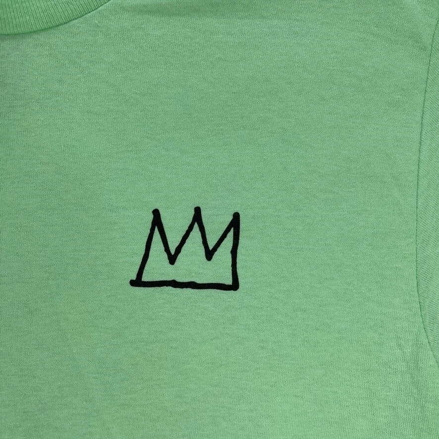 仅会员男式 T 恤小号 Jean-Michel Basquiat 莱姆绿艺术 100% 棉 — 第 3/4 张图片