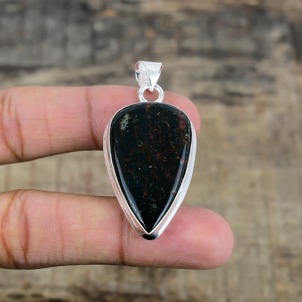 Naturale Ematite Ciondolo 925 Argento Sterling Bohemien Gioielli Per Nozze Gift - Immagine 2 di 4