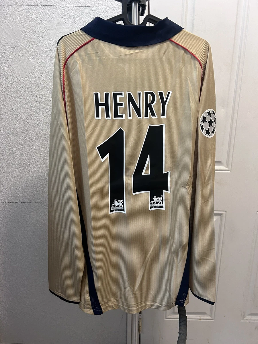 01-02 Nike Arsenal FC Thierry Henry LongSleeve Away Gold Jersey