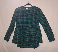 Medium Womens Wrangler Green Yellow Plaid Empire Waist  Flannel Button Up 
